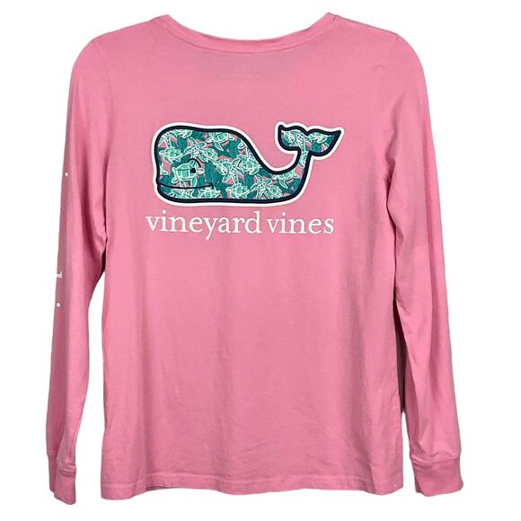 Vineyard Vines Tops - VINEYARD VINES Long Sleeve Pocket Tee Shirt Pink Whale Turtle Print Logo sz XS